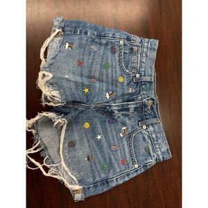 American Eagle 90s Boyfriend Short Embroidered Denim Shorts Size 000
